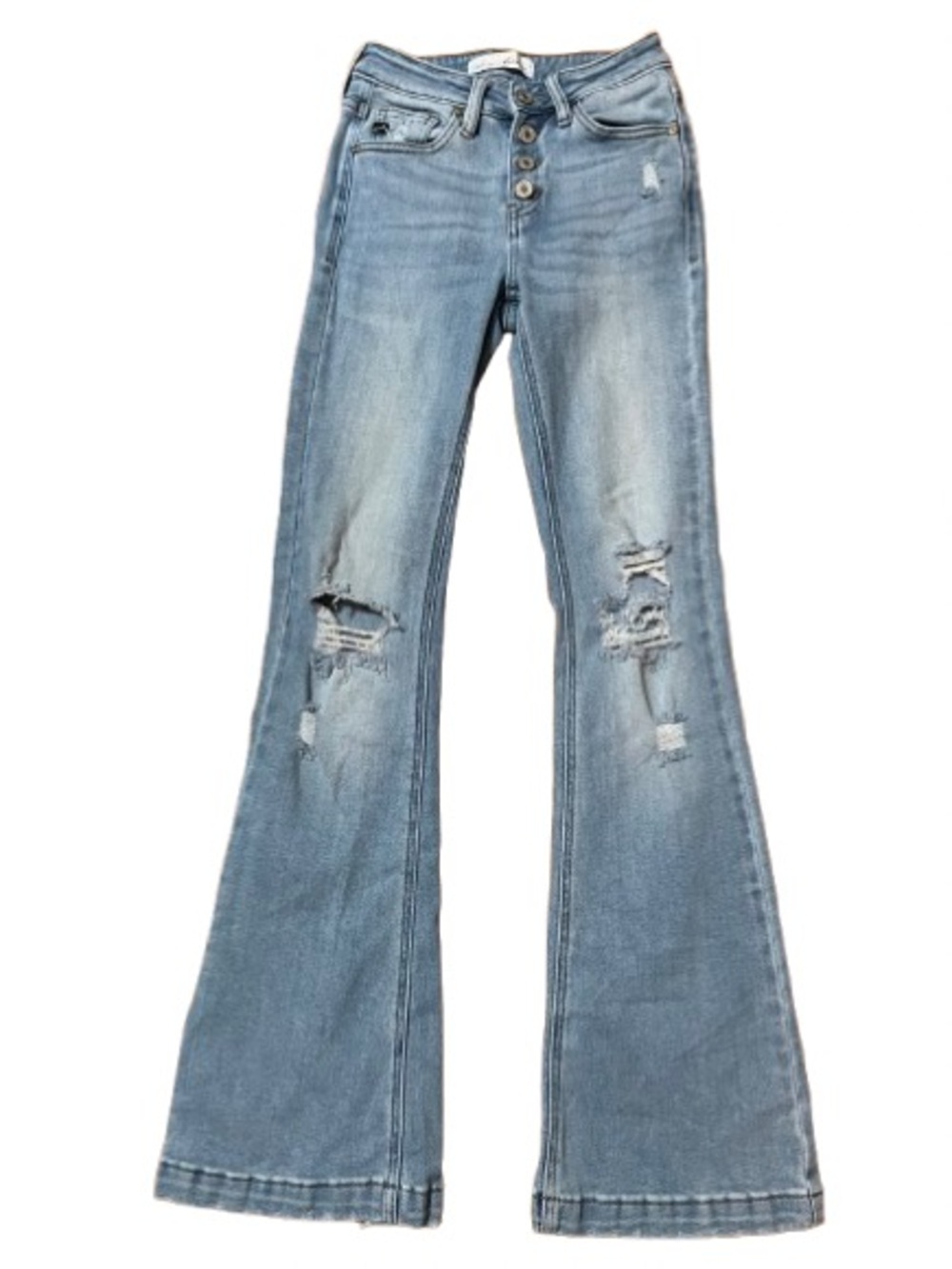 KanCan Petite Button Fly Blue Distressed Flare Jeans - Women Size 24